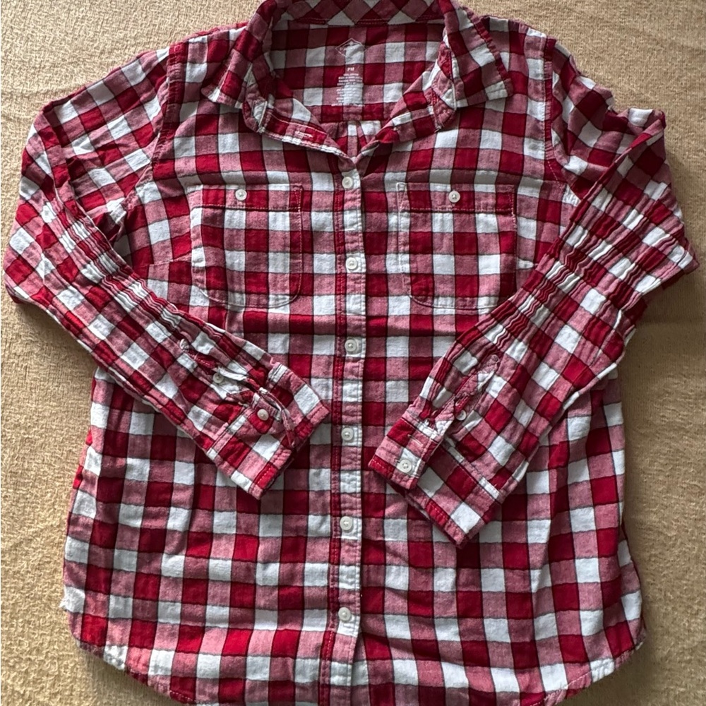 St. John's Bay Red and White Plaid Button Down Shirt